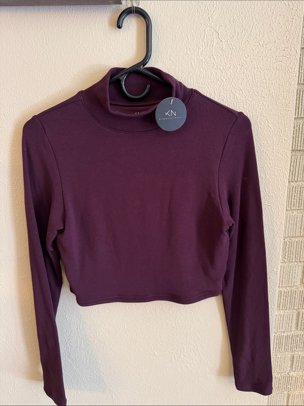 Klassy Network Cropped Mock Neck Long Sleeve Top